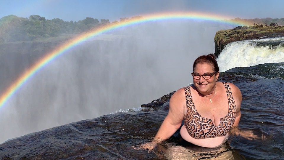 Valerie Stern at the edge of Victoria Falls, Africa’s highest waterfall