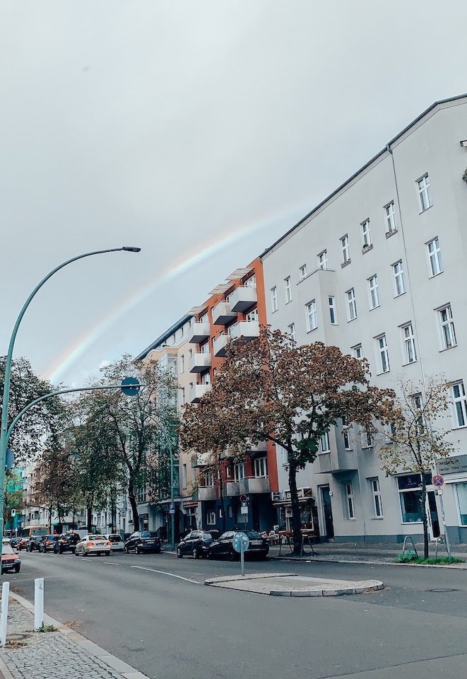 A rainbow over the buildings in Charlottenburg Berlin