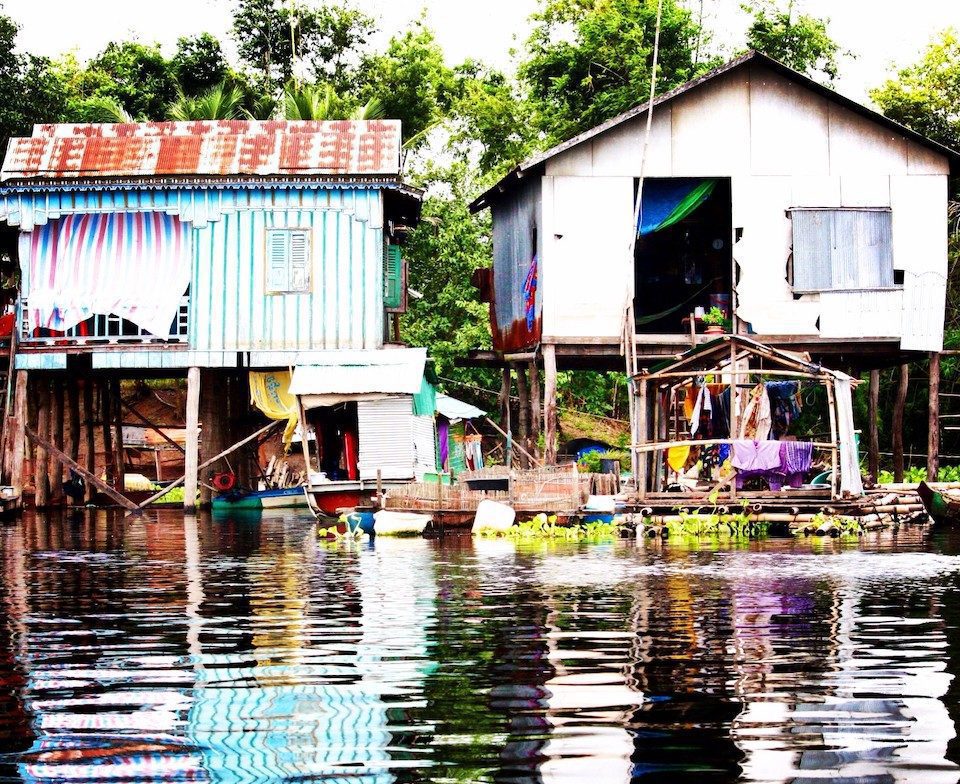Houses on the water in Battamgang, Cambodia