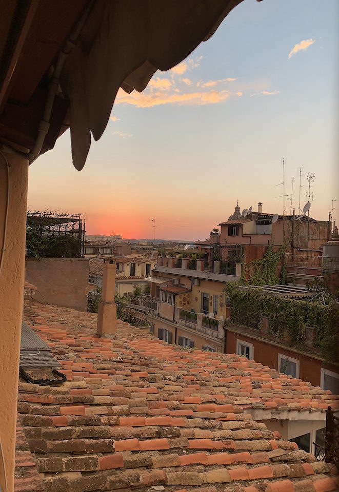 Sunset from the window of Stephanie's Rome Airbnb