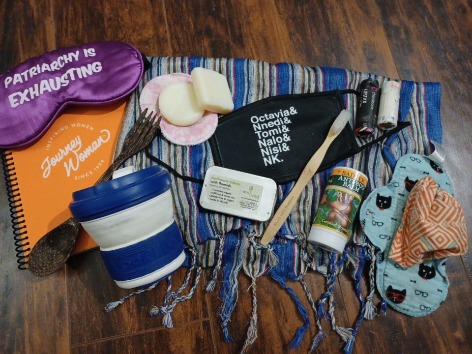 A spread of eco-friendly items to pack for your next adventure