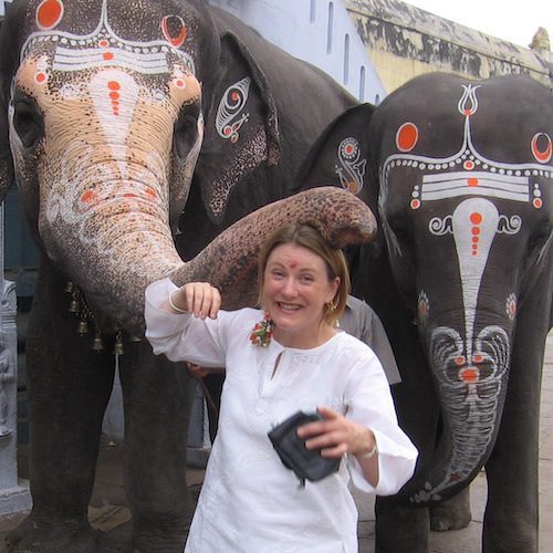 Mariellen Ward during an elephant blessing in India
