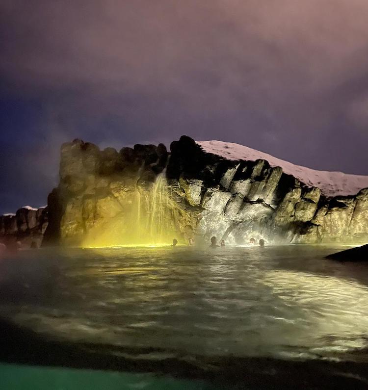 The Sky Lagoon at night in Iceland