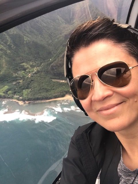 Tracey Breeden rides in a Helicopter