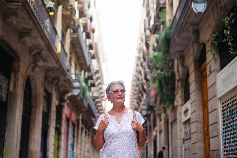 Elderly woman travels to Barcelona