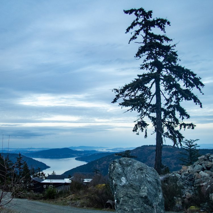 View of mountains and lake in distance