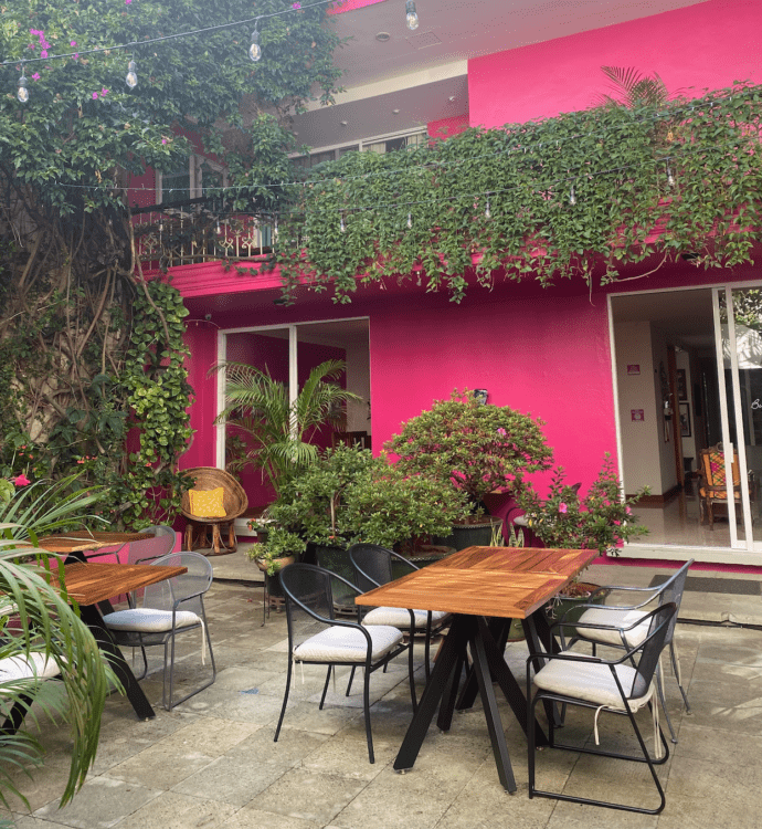 Pink wall exteriors at Casa las Bugambilias