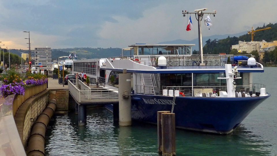 River cruise ship Avalon Scenery on the Rhone at Vienne, France