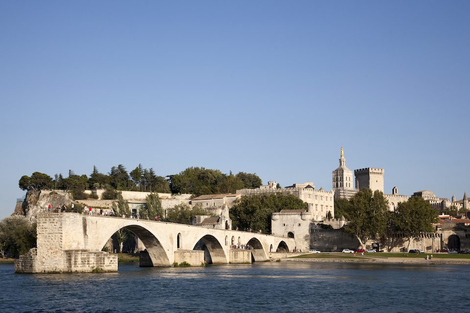 View of Pont d'Avignon on the river Rhone, Avignon, Provence-Alpes-Cote d'Azur, France