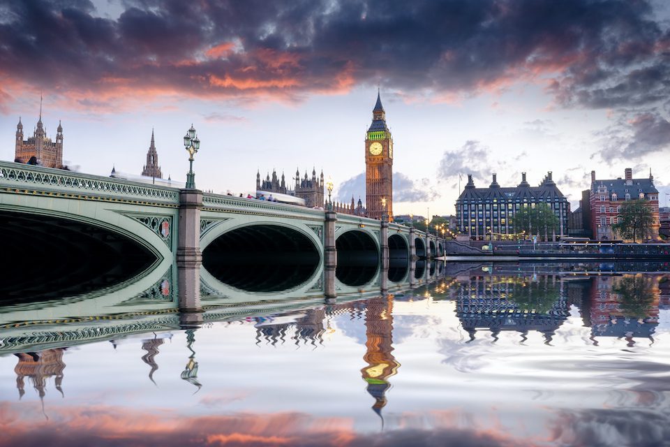 Dusk at Westminster Bridge and Big Ben in London