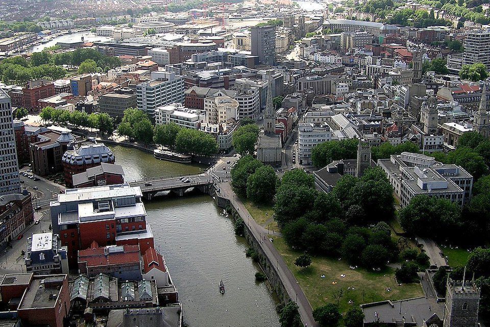 The River Avon flows through the centre of Bristol, England.