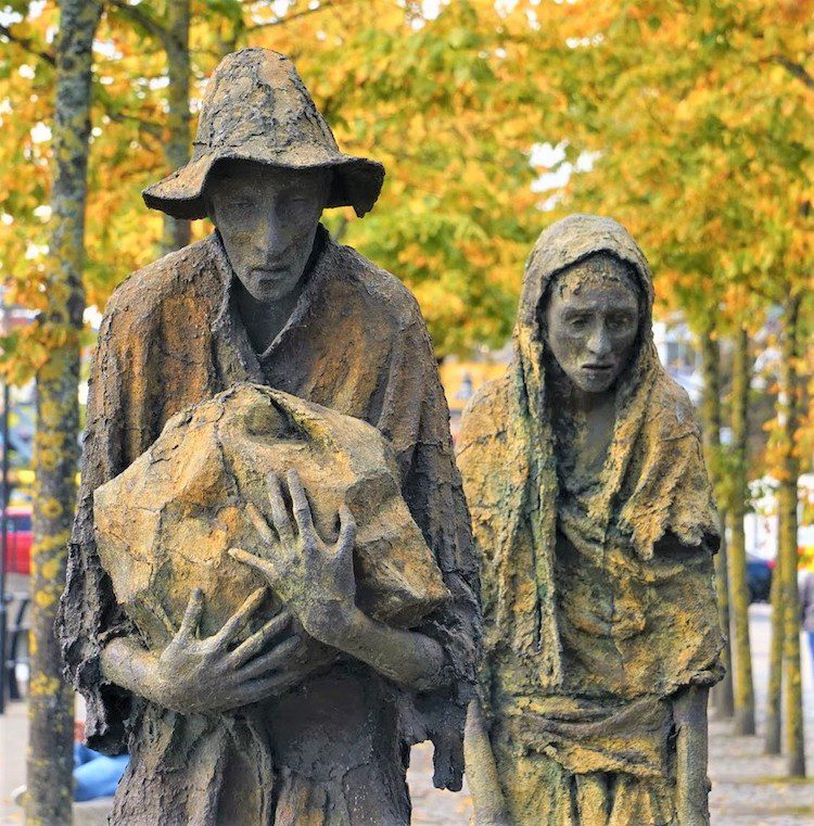 Two statues part of the Irish Famine Memorial Toronto