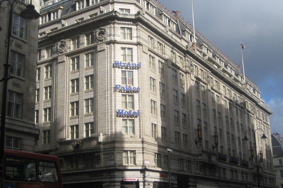 Exterior shot of the Strand Palace hotel in London, UK