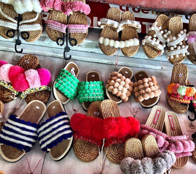 Colorful handmade shoes at Chatuchak Market