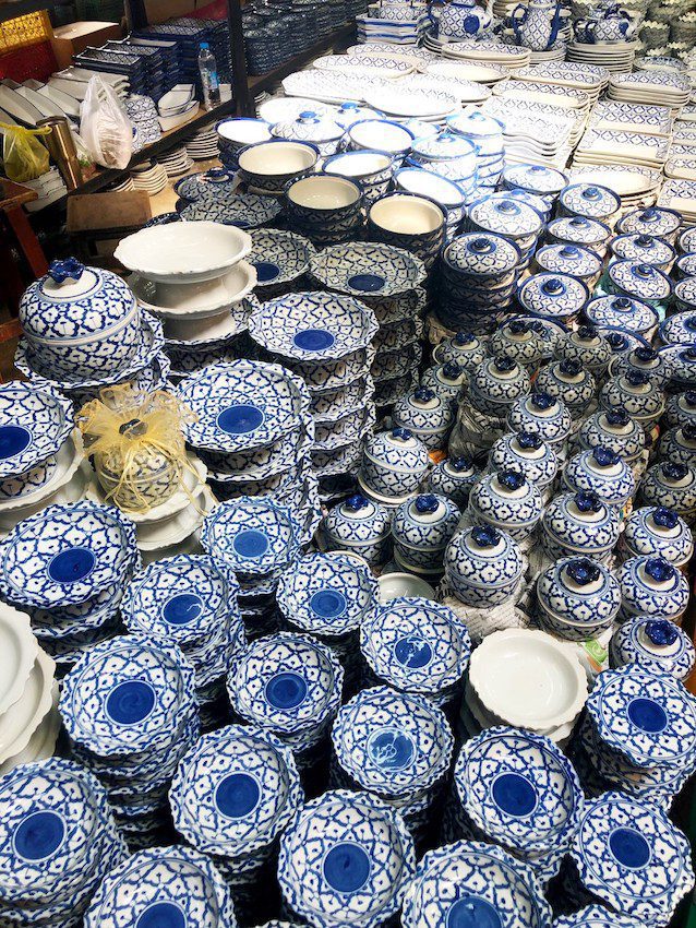 Blue and white crockery at Chatuchak Market