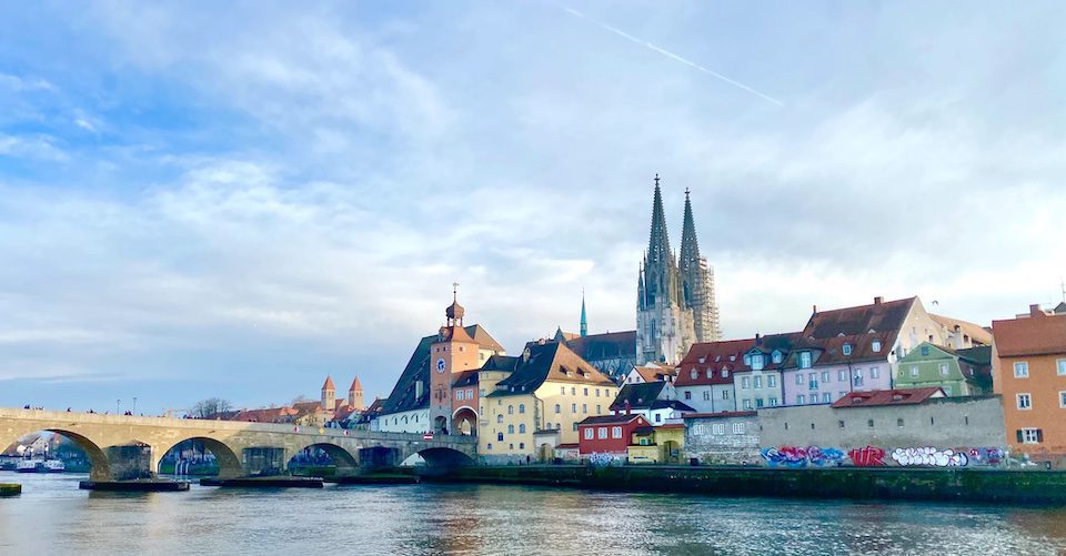 Overlooking the river and cathedral in Regensburg 