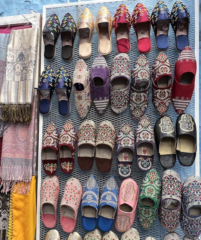 A wall of babouches at a Moroccan souk