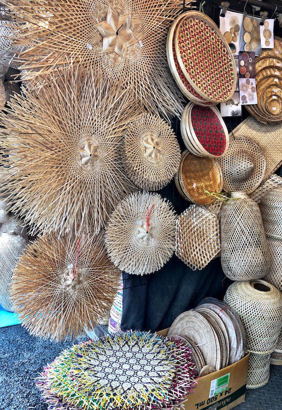 Weaved basket wares at Thai market