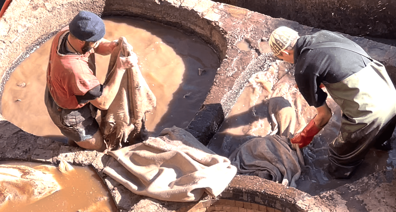 Dye vats at Chouara Tannery in Fes, Morocco