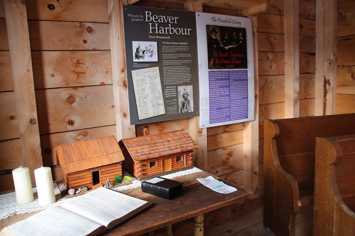 Inside the Quaker Meeting House (replica) in Beaver Harbour