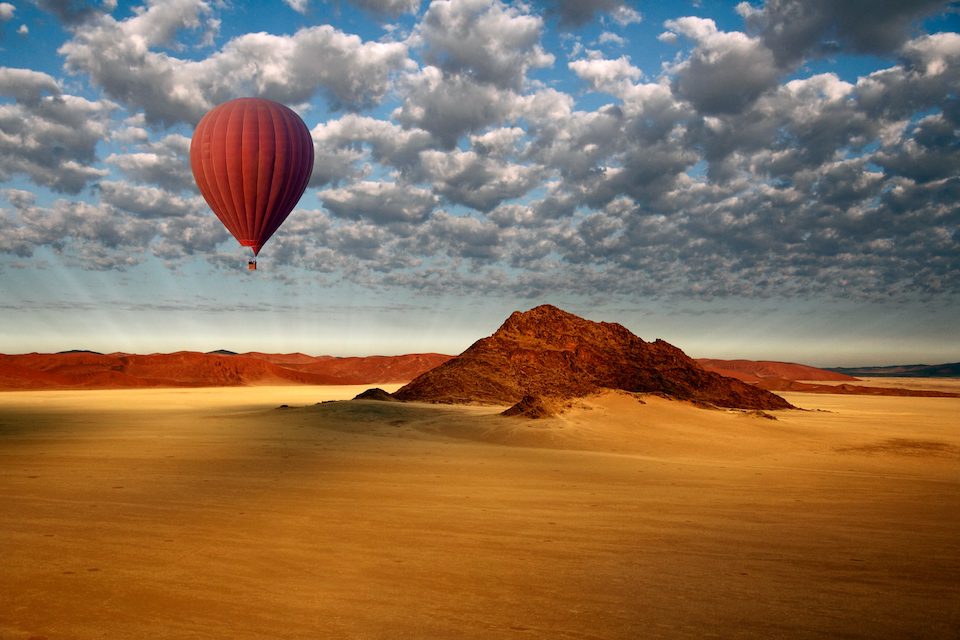Aerial view from a Hot Air Balloon in the Sossusvlei area of the Namib-Naukluft Desert in Namibia