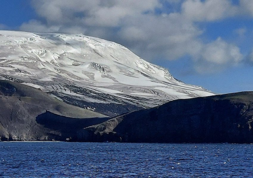 A glacier in Admiralty Bay seen from an expedition ship in Antarctica