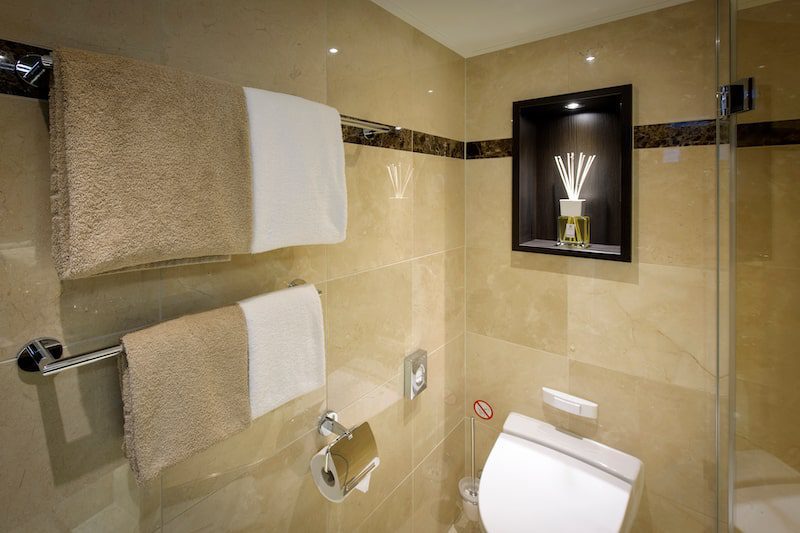 A bathroom aboard an Avalon river cruise