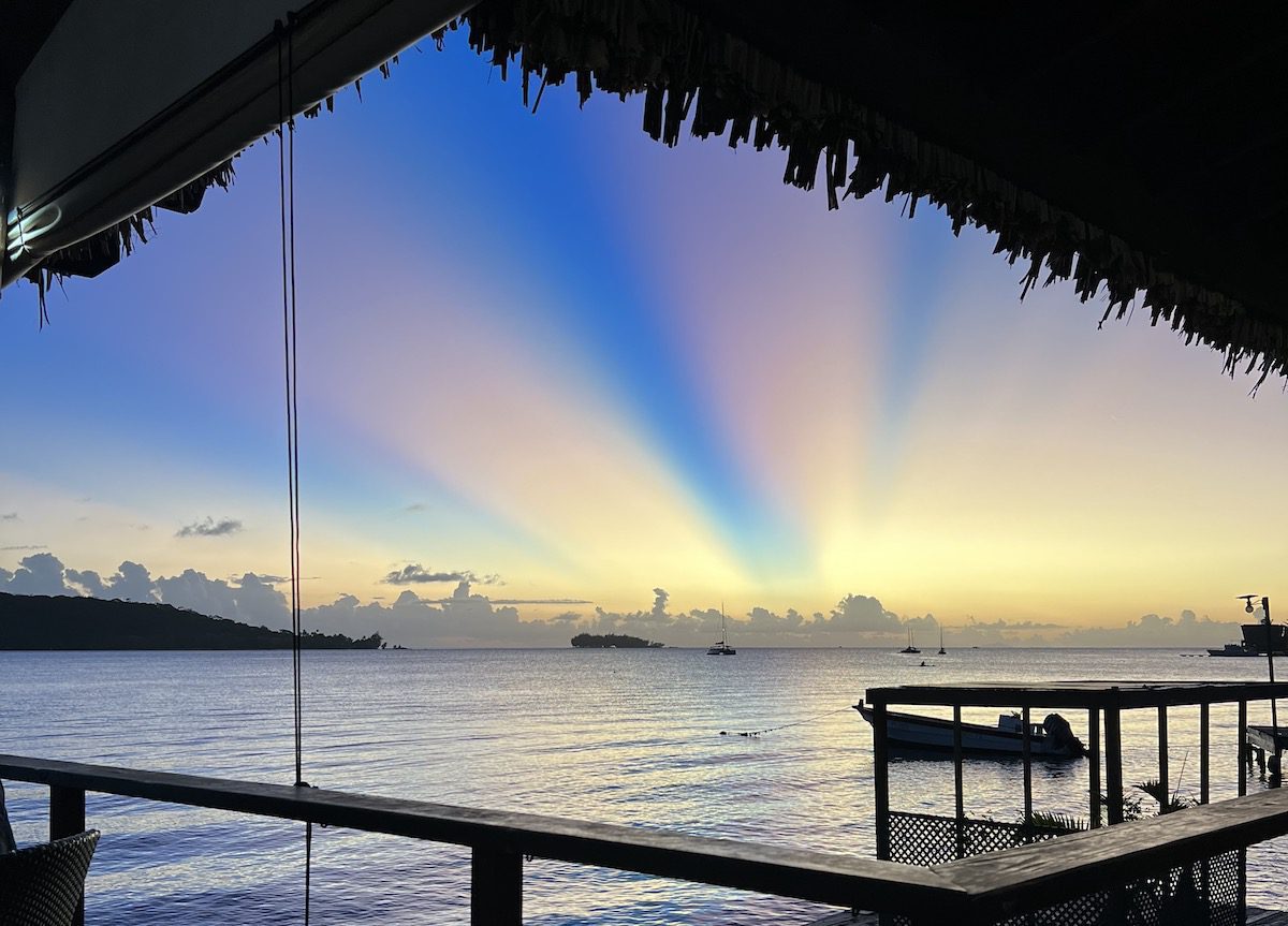 Stunning sunset seen from Saint James restaurant in Bora Bora