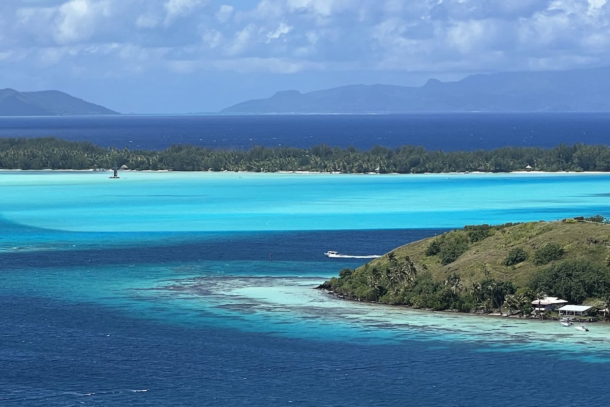 Breathtaking views of the various shades of blue in the water surrounding Bora Bora