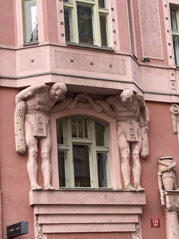 Restored architecture on old Prague buildings