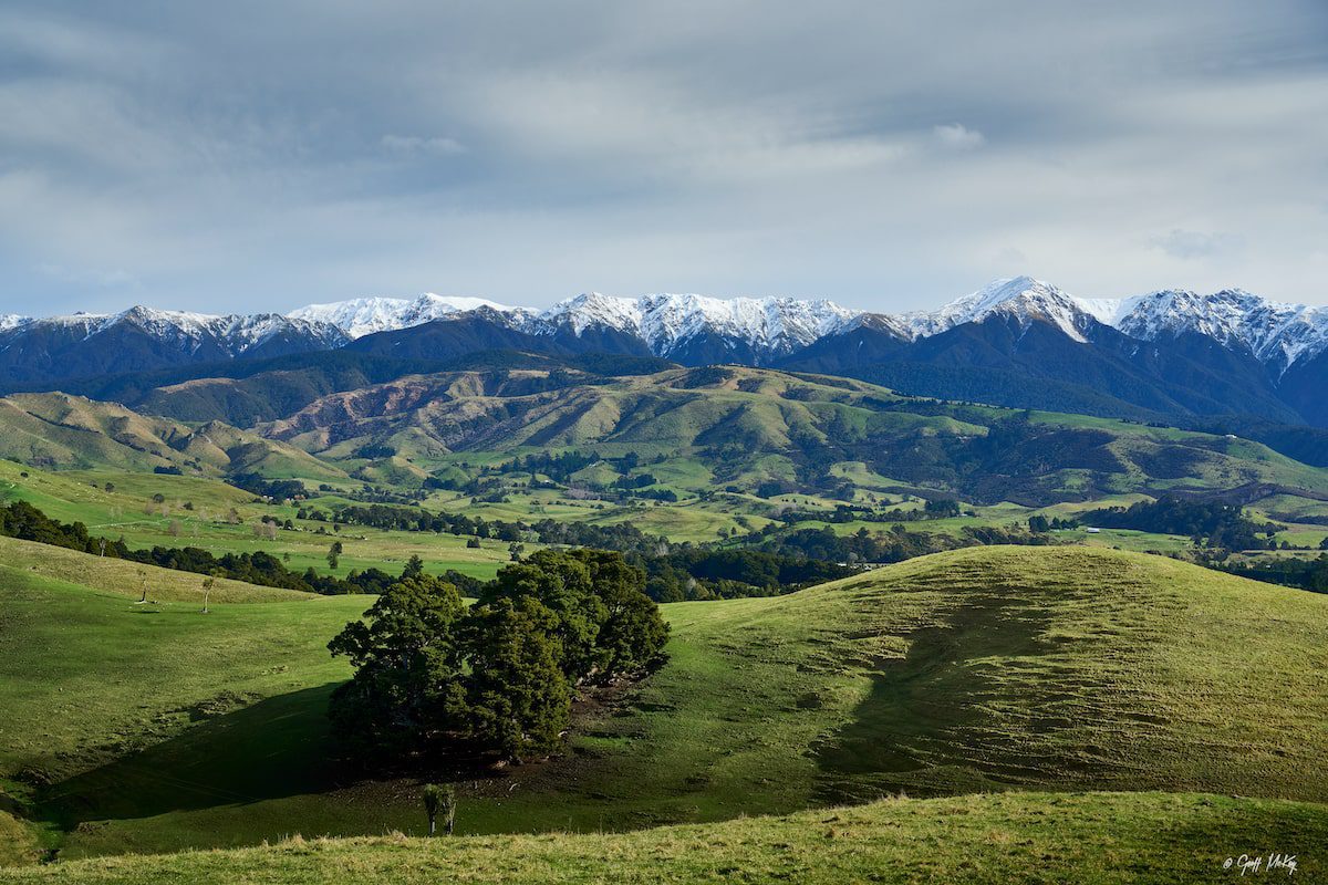 Snow-Capped Ruahines Mountain Range in New Zealand North Island