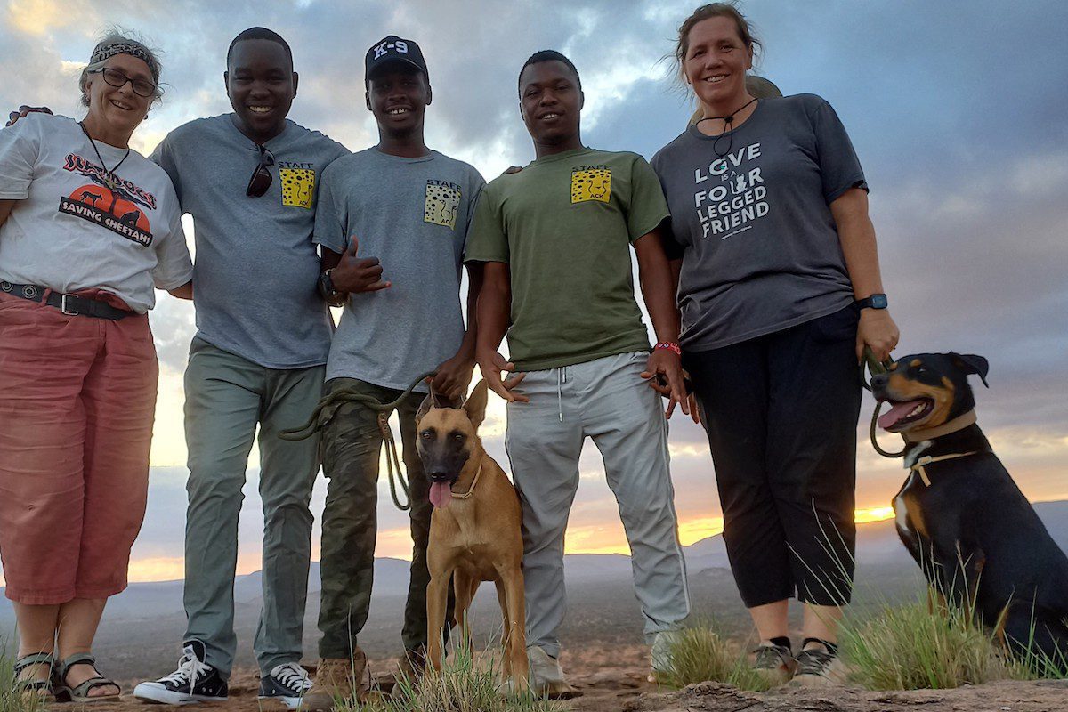 Mary with the Canine team and advisor Dr Willis after searching for cheetah scat in northern Kenya