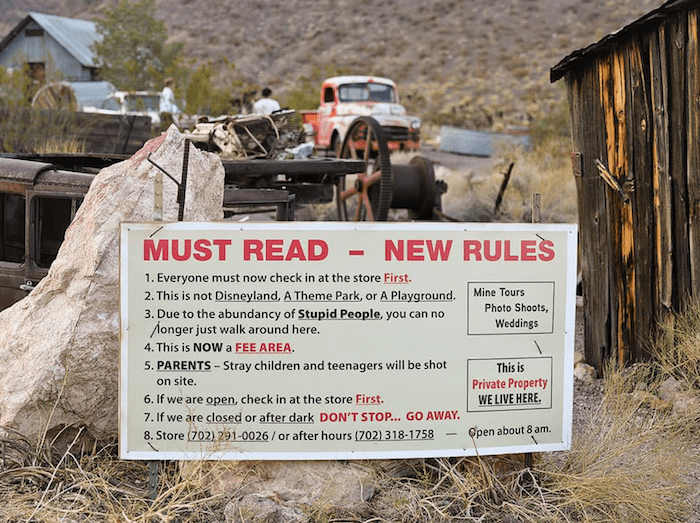 Rules of visiting the mining town in Nelson, Nevada
