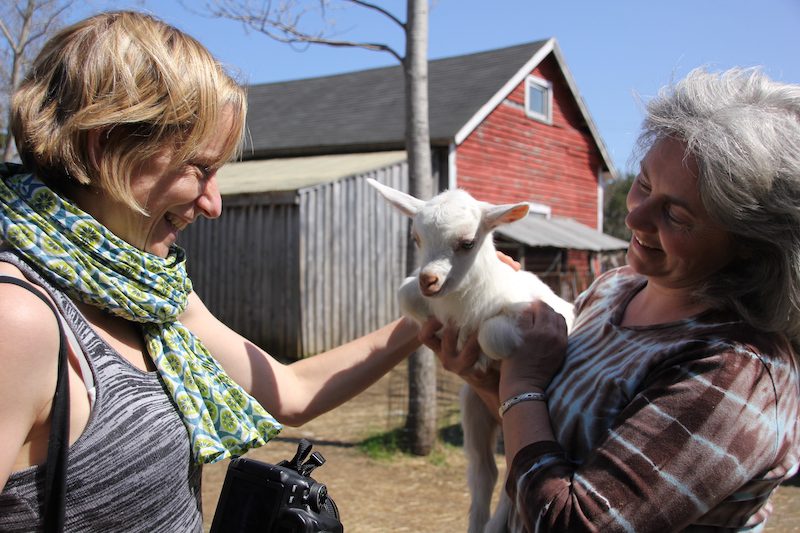 Melanie Chambers during her visit to a goat farm with Sandra.