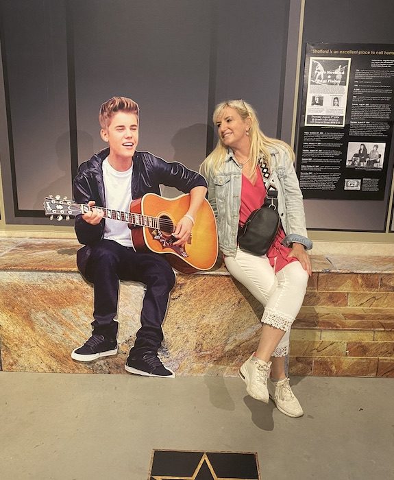 Carolyn Ray at the Justin Bieber exhibit in Stratford, Ontario