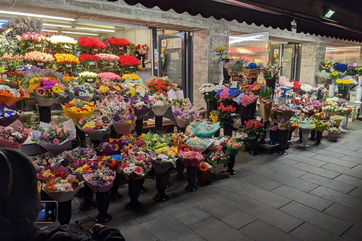 Flower market at midnight in Tallinn, Estonia