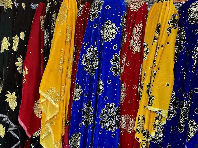 Colourful fabrics on display at the Istanbul Grand Bazaar