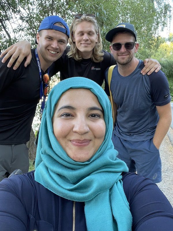 Tanzila with the Kayaking team, Anton, Oskar and Leo in Sweden