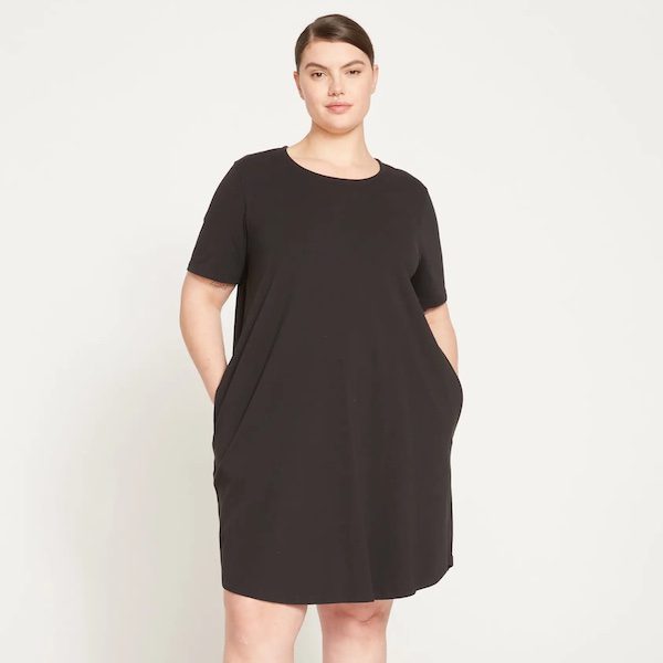 woman wearing a size-inclusive t shirt dres