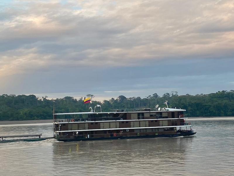 Amazon Explorer Ship sails across the river in Ecuador