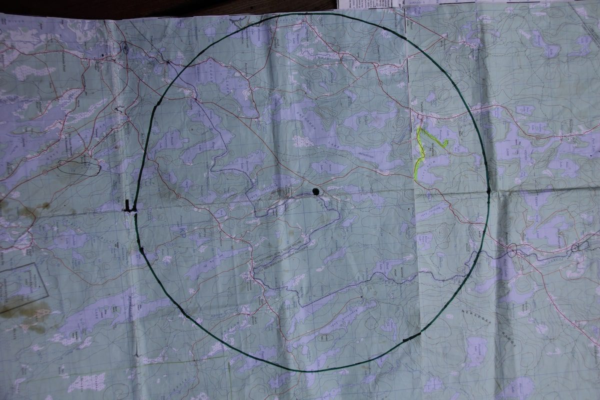 Map with 10k radius circled on it