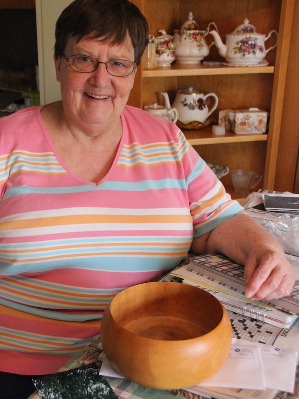 Vicki O'Neil with a bowl made out of the Tulip Tree