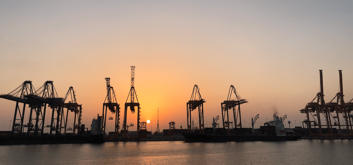 Sunset at the port in Jeddah, Saudi Arabia