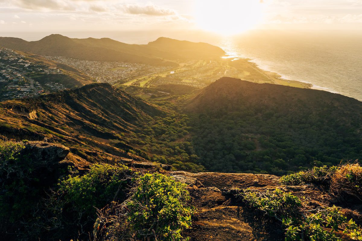 Koko Crater botanical garden at sunset