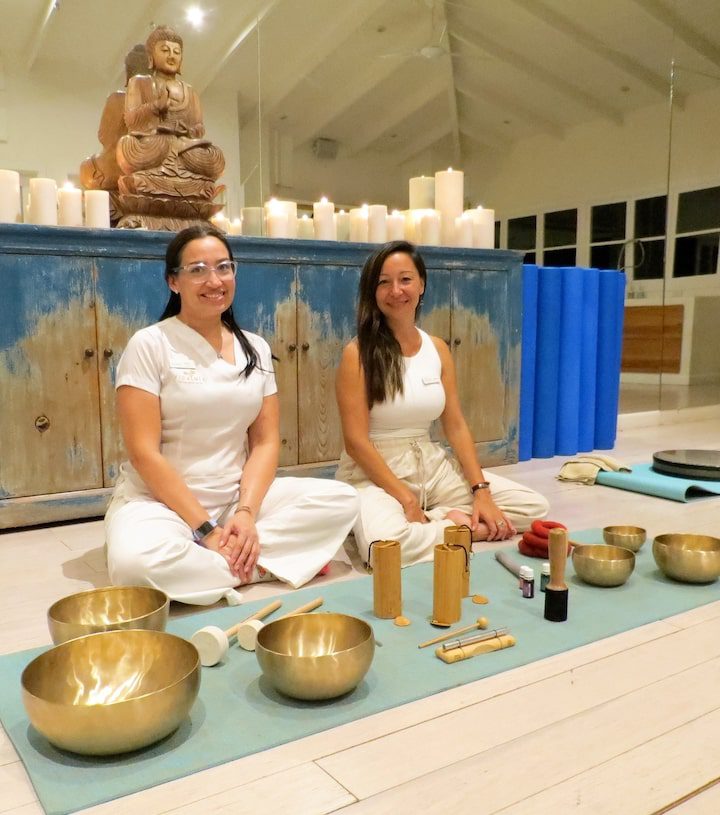 Staff members lead a sound healing session meant to promote deep rest, nervous system rebalancing and emotional release.