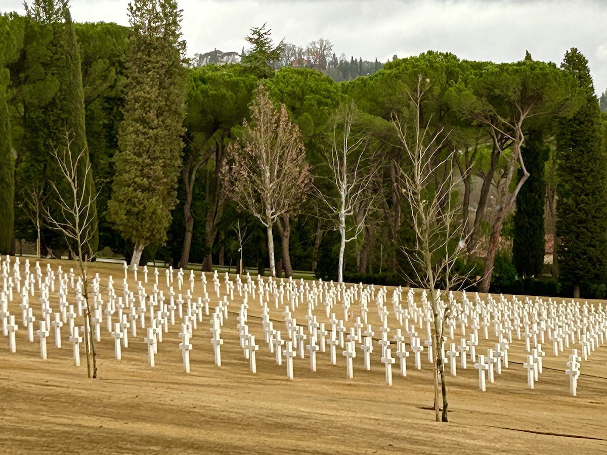 hillside of graves at the american cemetery a day trip from florence italy