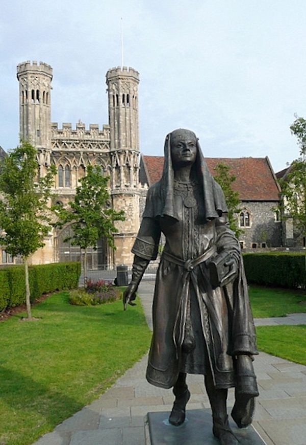 A statue of Queen Bertha outside the Canterbury Cathedral