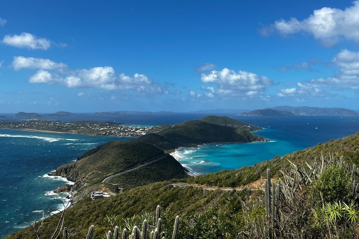Views of the blue water surrounding Virgin Gorda in the British Virgin Islands.
