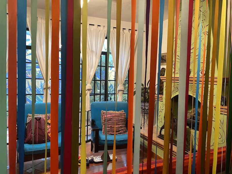 Colourful ribbons adorn the living room in a San Miguel airbnb, Mexico