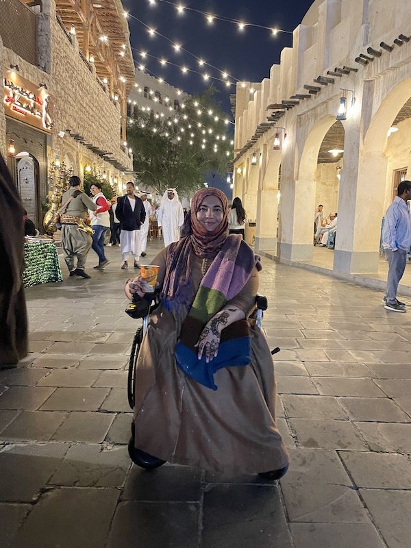 Tanzila Khan shows off the Henna art on her hand in Doha, Qatar